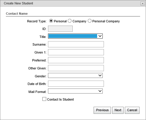 Create new student - contact name (synweb)