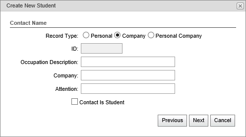 Create new student - contact name (synweb, company)