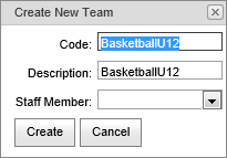 Create New Team window (Synweb)