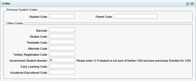 Current Student Maintenance - Codes bar (synweb)