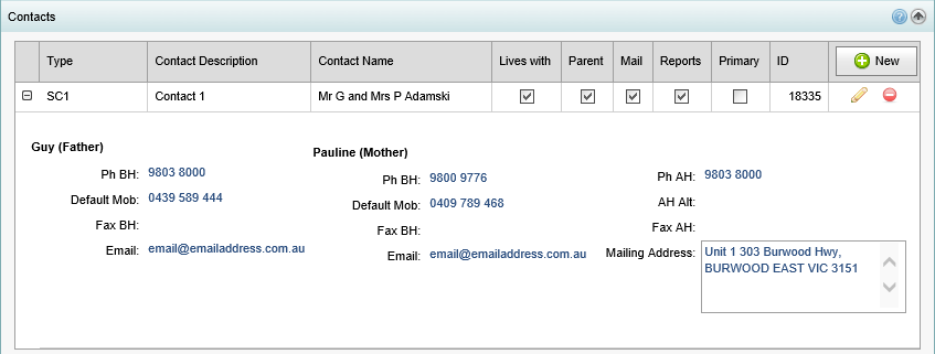Current Student Maintenance - Contacts bar (synweb)