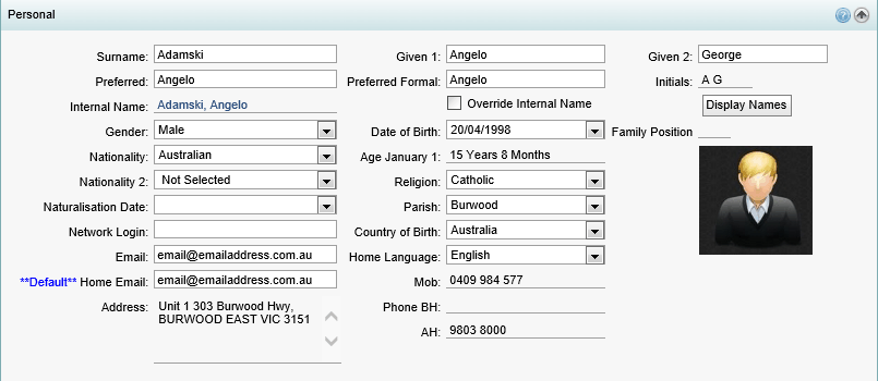 Current Student Maintenance - Personal bar (synweb)