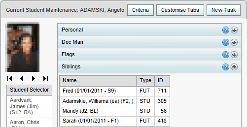 Current Student Maintenance - Siblings bar (synweb)