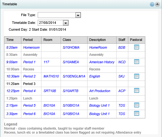 Current Student Maintenance - Timetable bar (synweb)