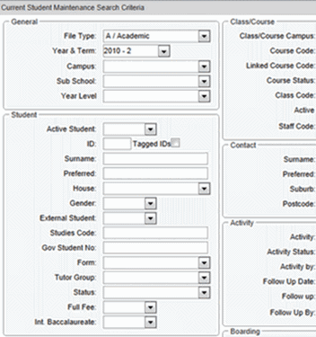 Current Student Maintenance Search Criteria (What's new, cut down, synweb)