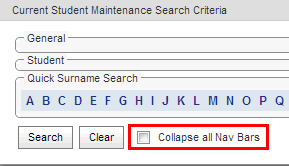 Current Student Maintenance Search Criteria - Collapse all Nav Bars removed (cut down, synweb, what's new)