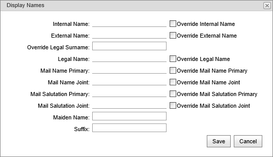 Display Names window (synweb)