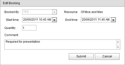 Edit Booking window (synweb, Bookings Maintenance)