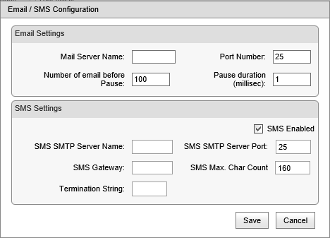 Email SMS Configuration window (cut down)
