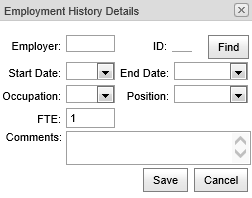 Employment History window (Staff Maintenance - Employment History, synweb)