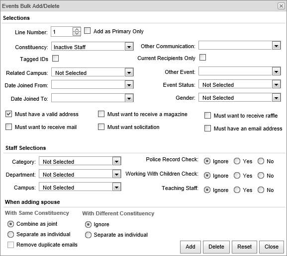 Events Bulk Add Delete (Current Staff)