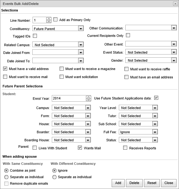 Events Bulk Add Delete (Future parent, synweb)