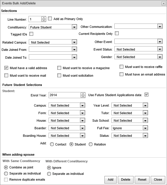 Events Bulk Add Delete (Future Student, synweb)