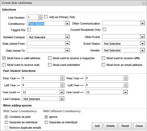 Events Bulk Add Delete (Past Student, synweb)