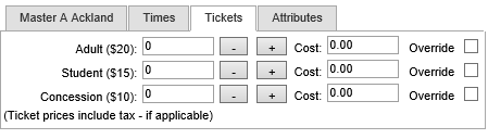 Events Maintenance - Current Attendees bar - Tickets sub tab (synweb)