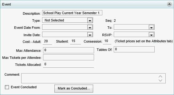 Events Maintenance - Event bar (synweb)