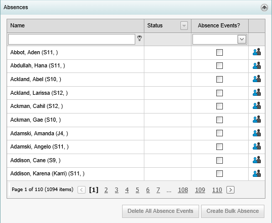 Excursion Maintenance - Absences bar (synweb)