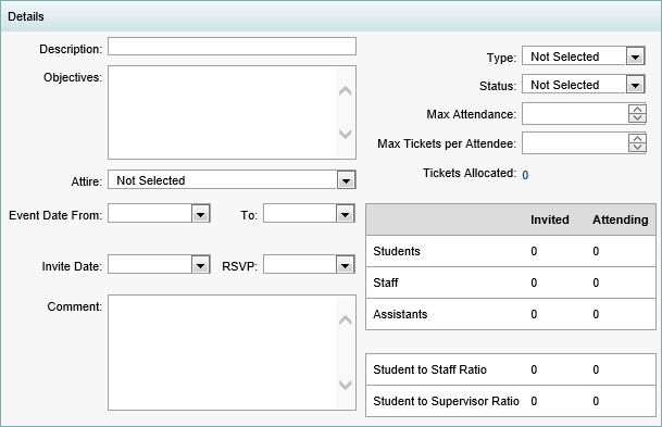 Excursion Maintenance - Details bar (synweb)