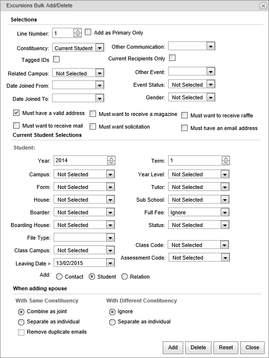 Excursions Bulk Add-Delete (current student, synweb)