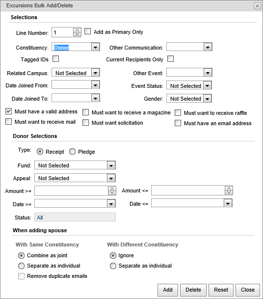 Excursions Bulk Add-Delete (donor, synweb)