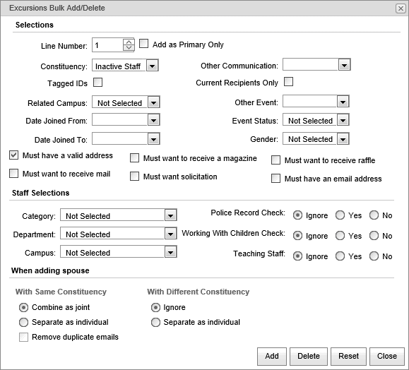 Excursions Bulk Add-Delete (inactive staff, synweb)