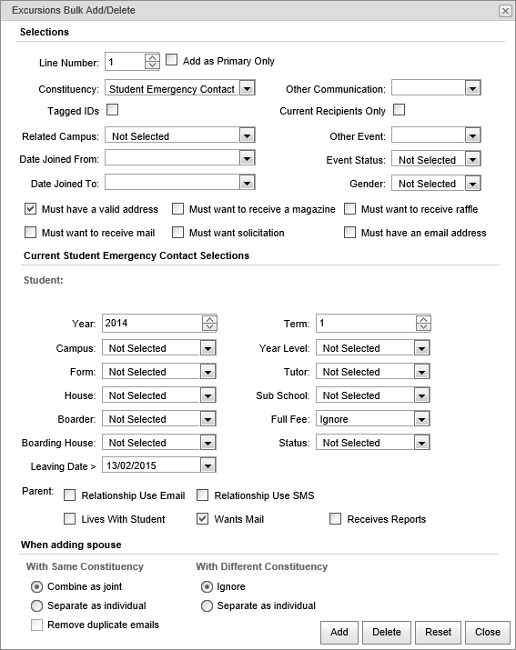 Excursions Bulk Add-Delete (student emergency contact)