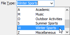 File Type drop down sports example (Set Learning Area Selection Criteria)