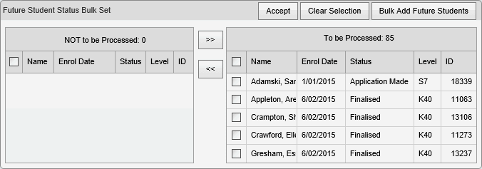 Future Student Status Bulk set window (synweb)