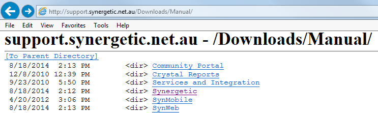 IE (support.synergetic.net.au/downloads/manuals)