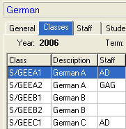 Learning Area Maintenance - Classes tab (cut down)