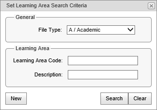 Learning Area Maintenance Search Criteria (synweb)