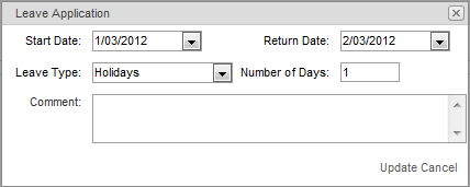 Leave Application window (synweb)
