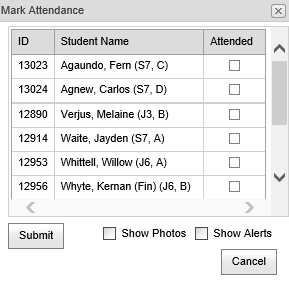 Mark Attendance (Co-Curricular Maintenance - Schedule tab, synweb)