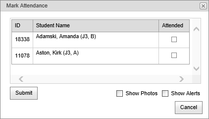 Mark Attendance (Excursion Maintenance, synweb)