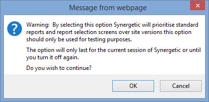 Message from webpage (site reports)