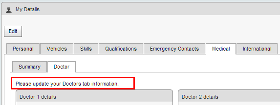My Details - Medical - Doctor sub-tab (comment highlighted, synweb)