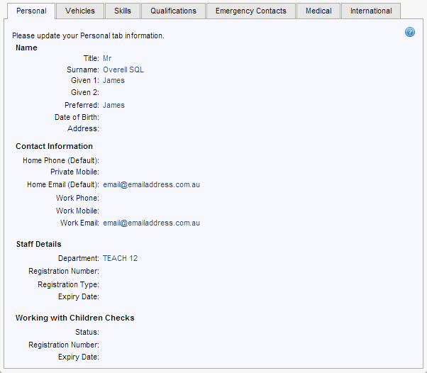 My Details - Personal tab