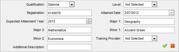 My Details - Qualifications tab (edit area)