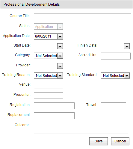 Personal Development Details window