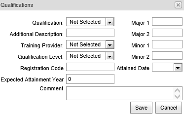 Qualifications window (Staff Maintenance - Qualifications bar, synweb)