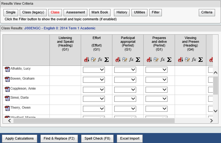 Results Maintenance - Class (Fast) window (synweb, cut down)