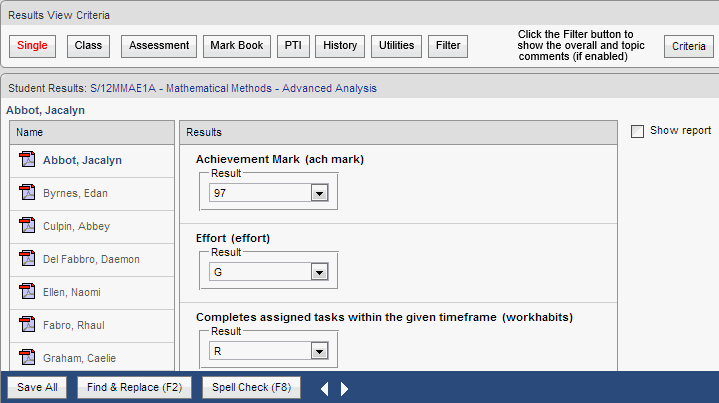 Results Maintenance - Single window (synweb, cut down)