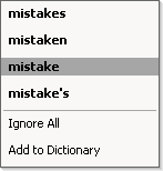 Right click menu - select correct word from dictionary