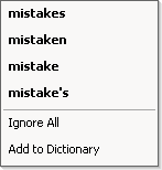 Right click menu (spell check individual words)