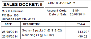 Sales docket (Staff Maintenance - Sales bar (synweb)