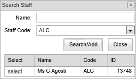 Search staff (Co-Curricular Maintenance - Staff bar, synweb)