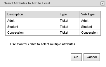 Select Attributes to Add to the Event window (synweb)