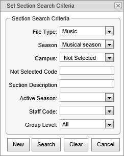 Set Section Search Criteria window (synweb)
