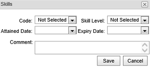 Skills window (Staff Maintenance - Skills bar, synweb)