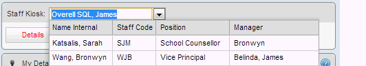 Staff Kiosk - My Details (cut down) selecting subordinate staff (synweb)